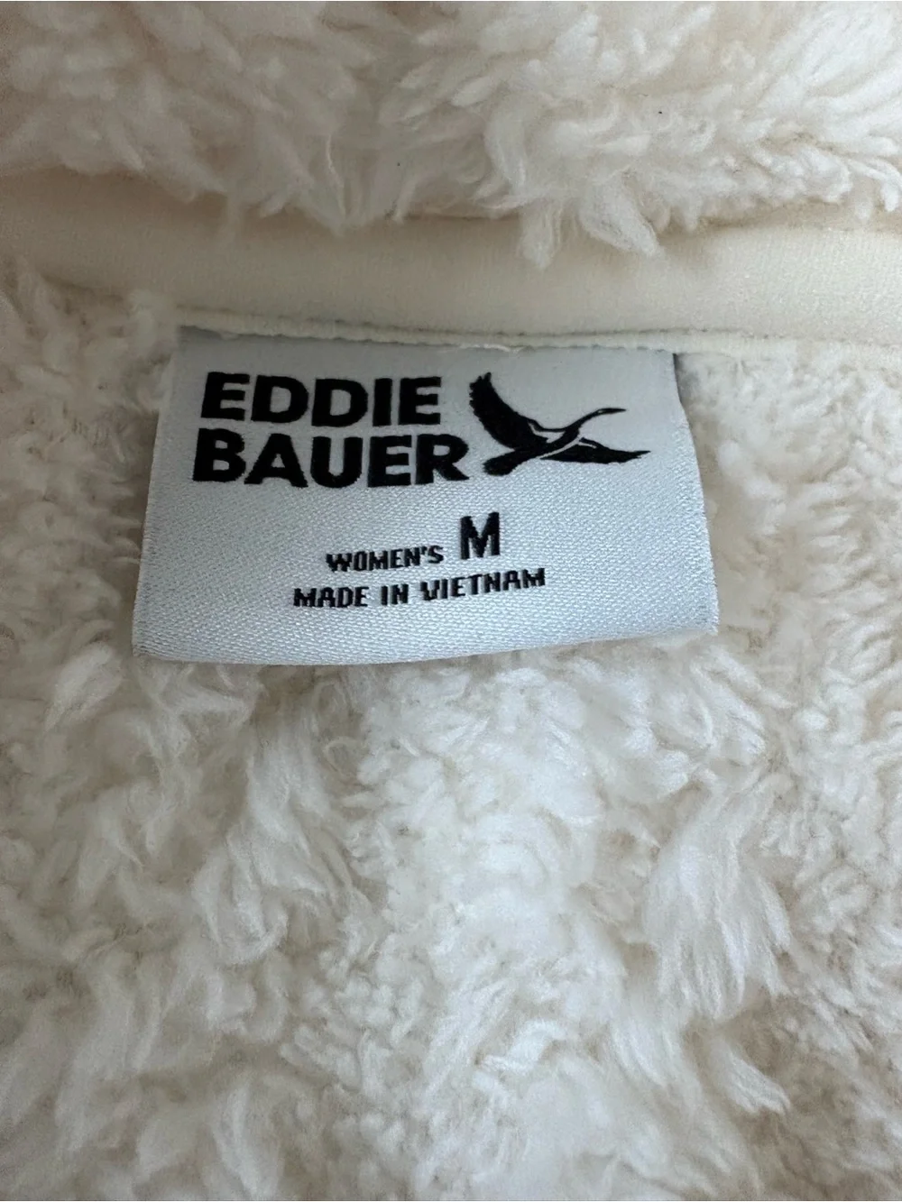 Eddie Bauer Womens M Cable Fleece Pullover Ivory Sherpa Plush Mock Neck Cozy - Picture 6 of 7